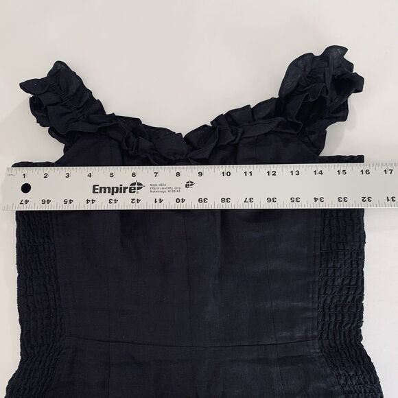 Reformation Bonita Dress 6 Black 100% Linen Ruffle Mini Smocked Preppy Going Out - Picture 10 of 16